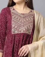 Women Bandhej Print Straight Kurta with Pants & Dupatta - Image 2