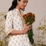 White Printed Cotton Straight Kurti