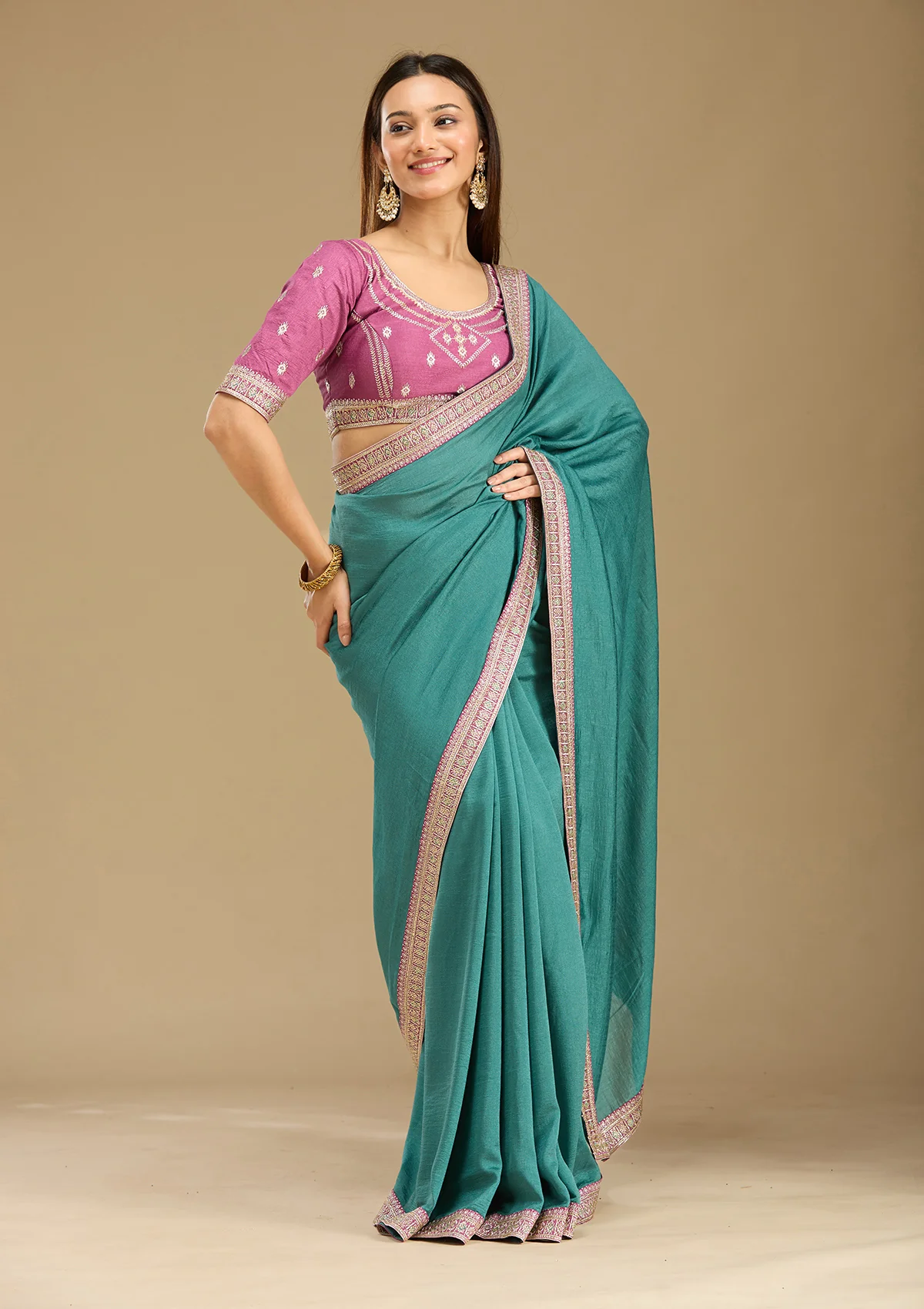 SAUS0044126_SEA_GREEN_5.webp Sea Green Zariwork (Gold) Soft Raw Silk Saree - Image 1